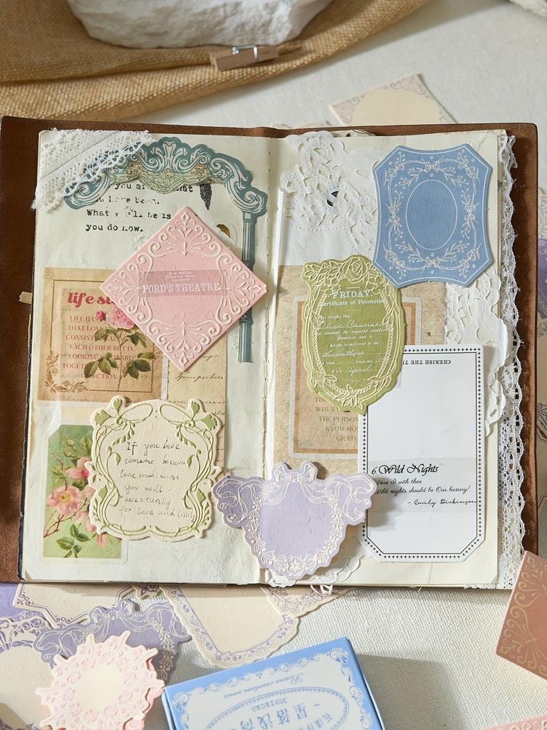 Vintage Embossed Note Cards with Floral & Geometric Designs - Textured Green Paper for Journaling, Scrapbooking, and Crafting