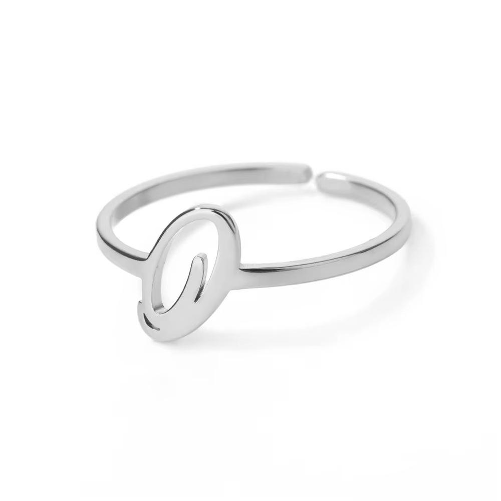 Stylish Adjustable 26-Letter Stainless Steel Ring for Women - A-Z Personalized Initial Finger Ring