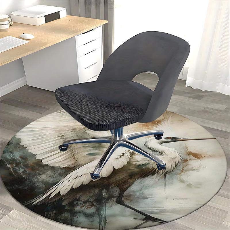 1pc Elegant Crane Design Round Carpet Office Chair Mat, Non Slip Rug for Home Decor, Gift, Office, Living Room, Bedroom