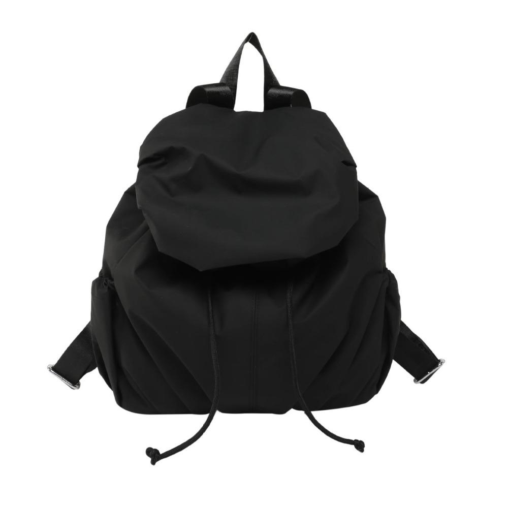 Pleated Nylon Backpack Solid Color Sports Shoulders Bag Casual Drawstring Backpack  College