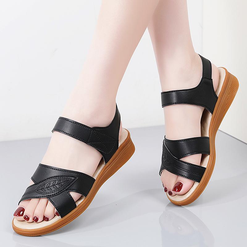 Women Summer Flats Sandals Outdoor Dressy Open Toe Casual Girls Big Size Black Sandals