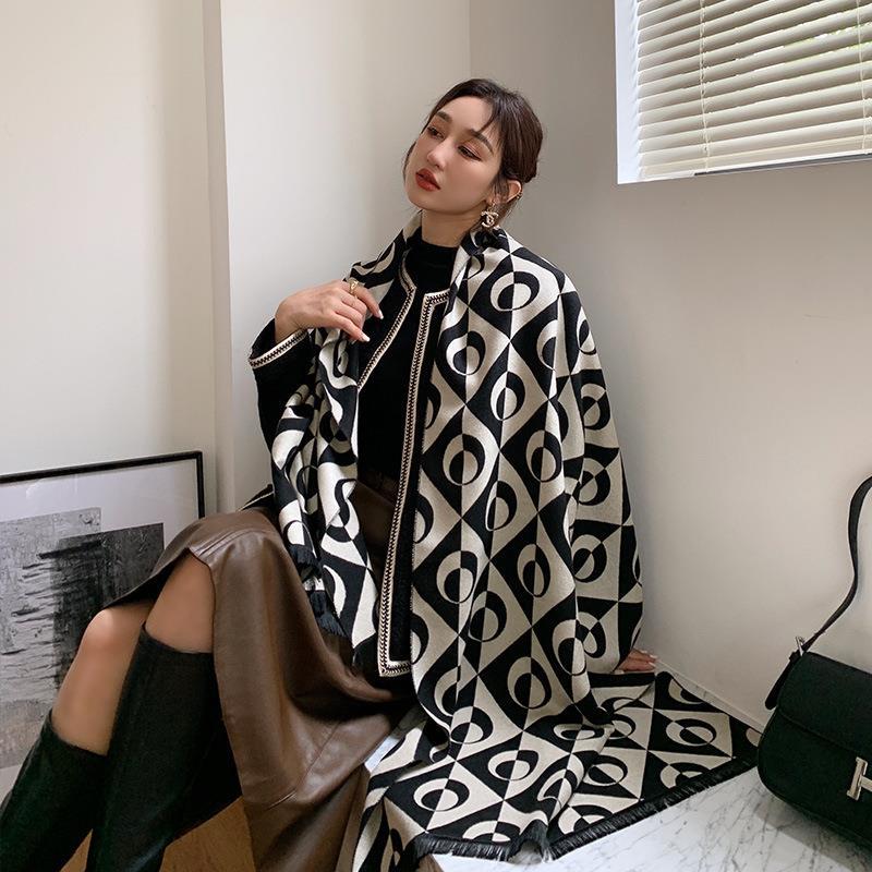 New imitation cashmere scarf for women Korean version black and white fashionable  warm thickened cold proof air-conditioned, tasseled shawl