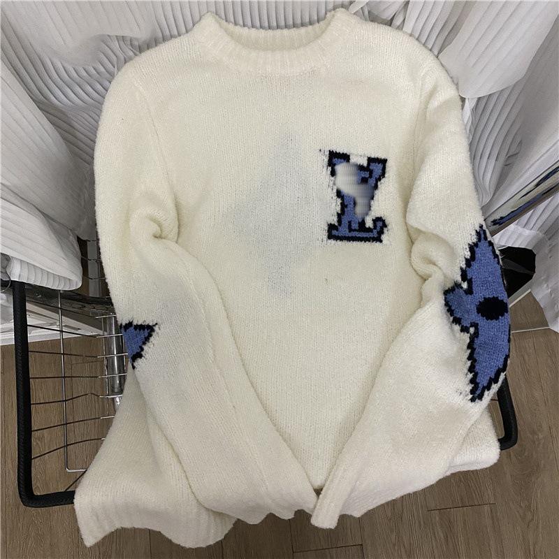 Men's and Women's Long-Sleeve Knitted Sweater with Donkey Family and Four-Leaf Clover Jacquard Design