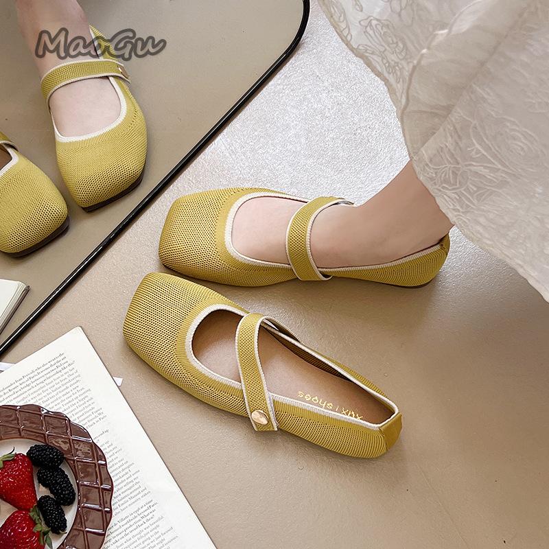 Fashion New Women's Single Shoes Fashion Square Toe Comfortable Mesh Flat Loafers Buckle Strap Woven Shoes Breathable Casual Soft Sole