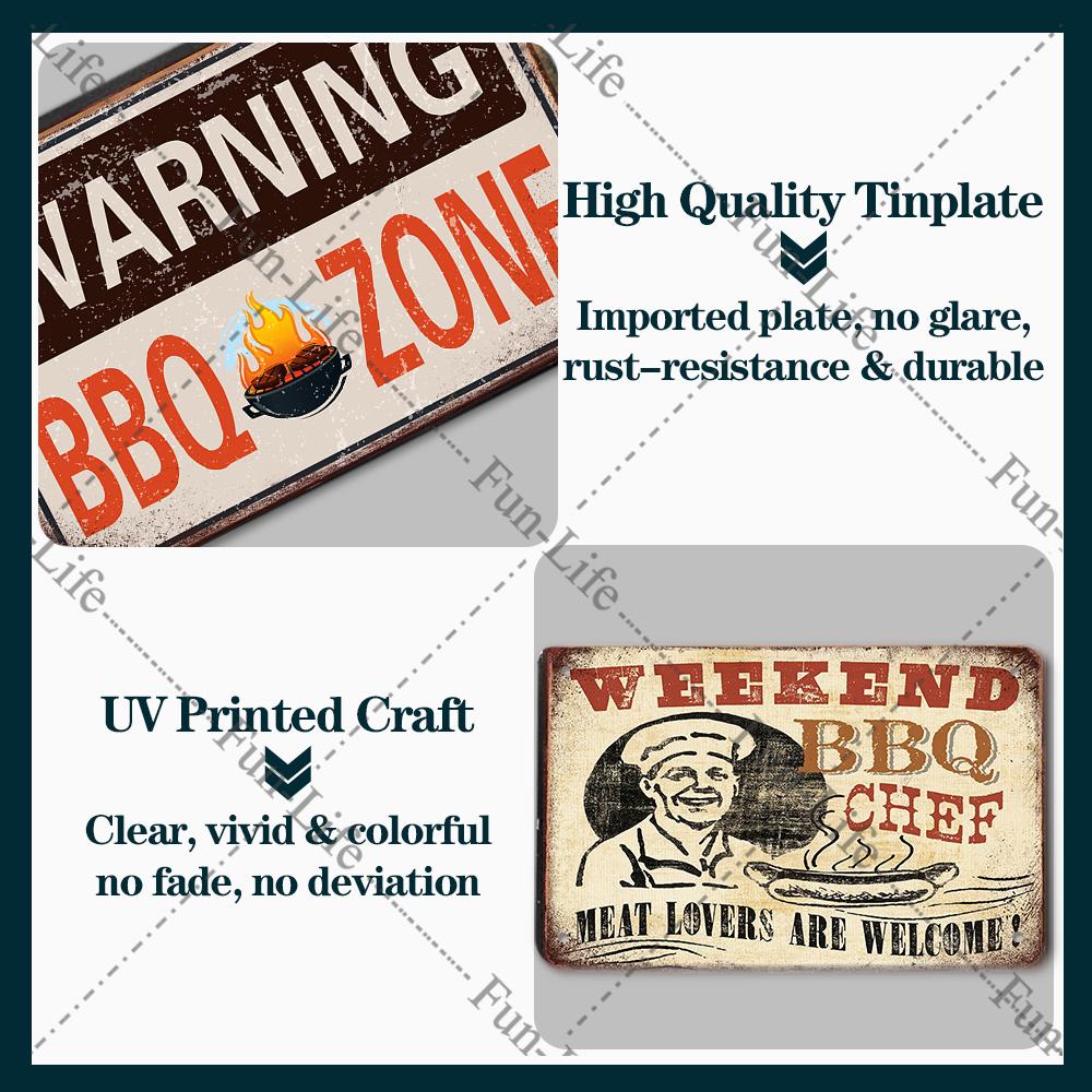 BBQ Warning Metal Tin Sign Oven Vintage Wall Decor Plaque Painting Barbecue Shop Restaurant Craft Pub Home Decor 20x30cm