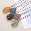 Handmade Copper Wire Winding Multi-Colored Volcanic Stone Water Drop Tree Of Life Pendant Necklace N529