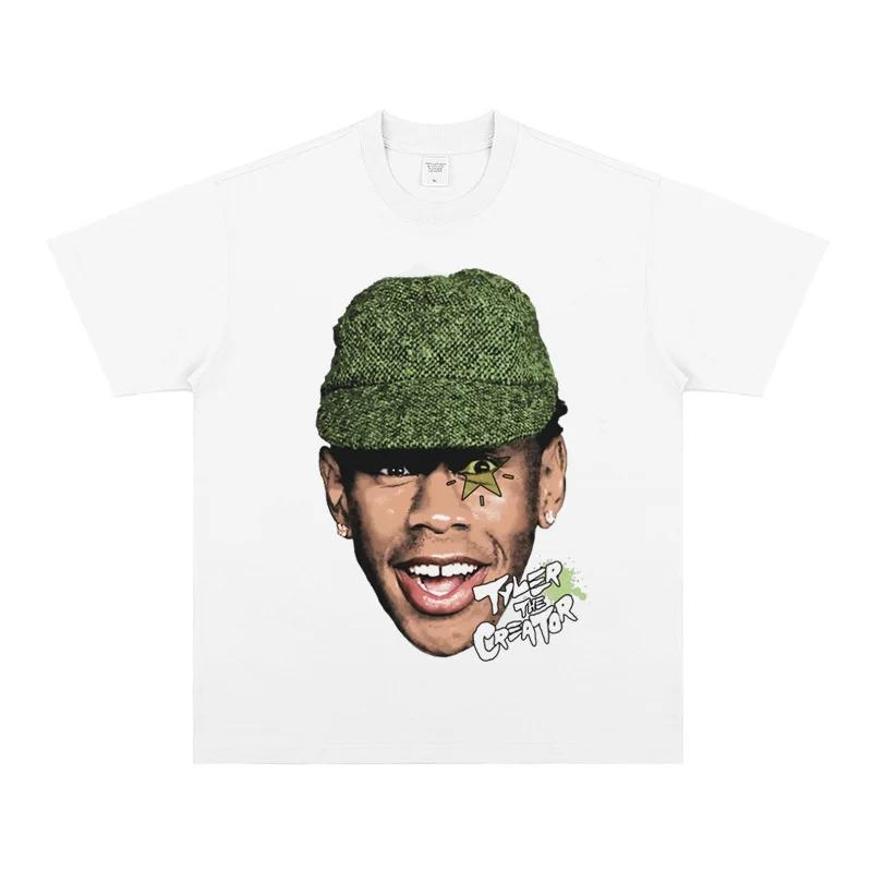 Hiphop Shortsleeve Streetwear Portrait Retro Highstreet Loose Heavyweight Pure Cotton Digital Direct Print Tshirt  Unisex S