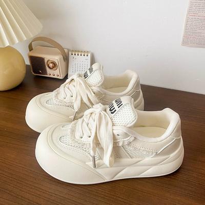 Round Head Thick Sole Mesh Ugly Cute Girl Summer New Breathable Bread Shoes Casual Versatile Board Shoes