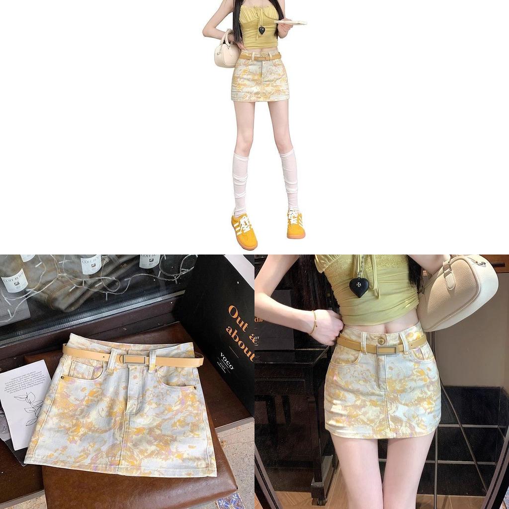 Cotton Blend Flower Print High Waist Short Skirt For Summer Casual Wear