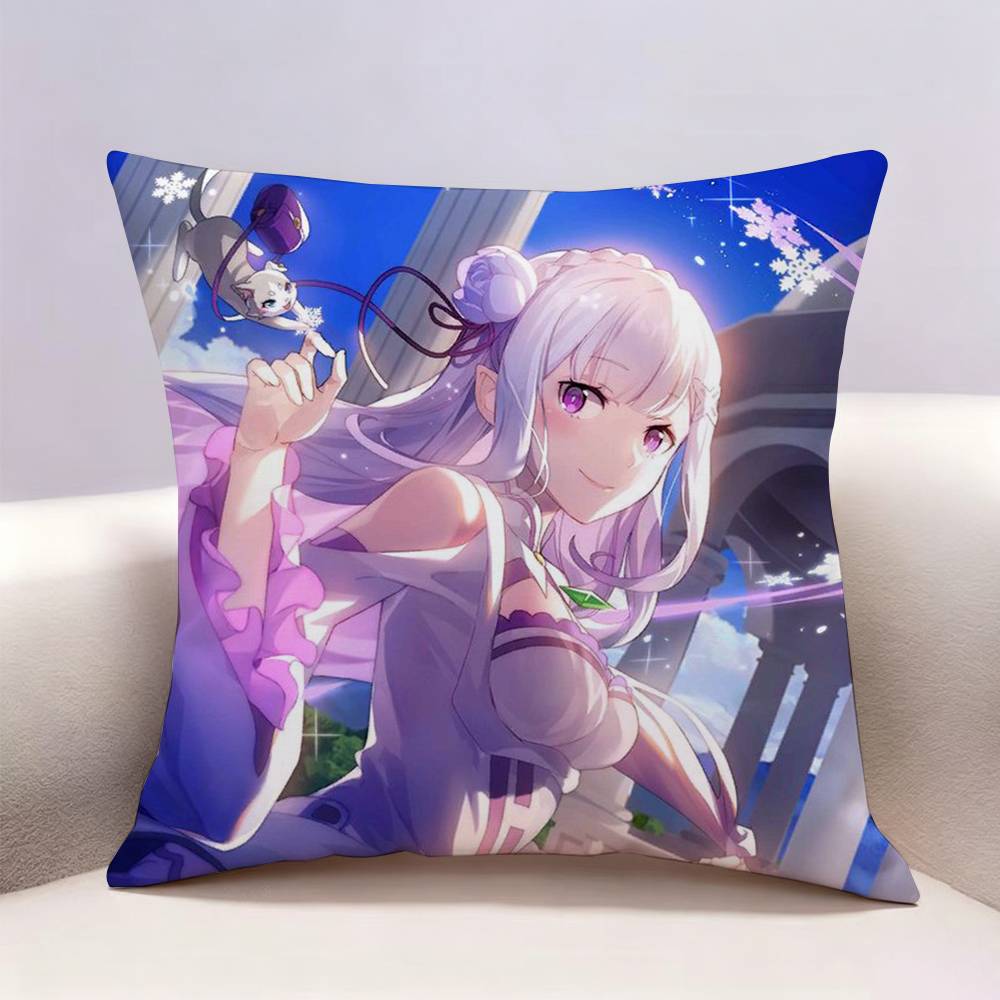Anime Re ZZero Emilia Doublesided Print Pillow Case Pattern Printed Pillowcase For Living Room Sofa Cushion Cover
