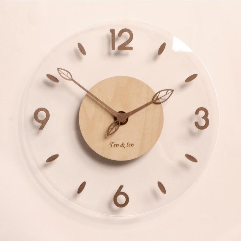 Modern Minimalist Wall Clock Living Room Acrylic Wall Clock Transparent Silent Nordic Clock Wooden Needle Creative Wooden Clock Japanese Style