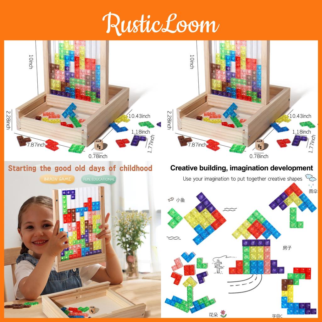 Acrylic Fun Wooden Three Dimensional Tetris Children Puzzle Toy Blocks Building