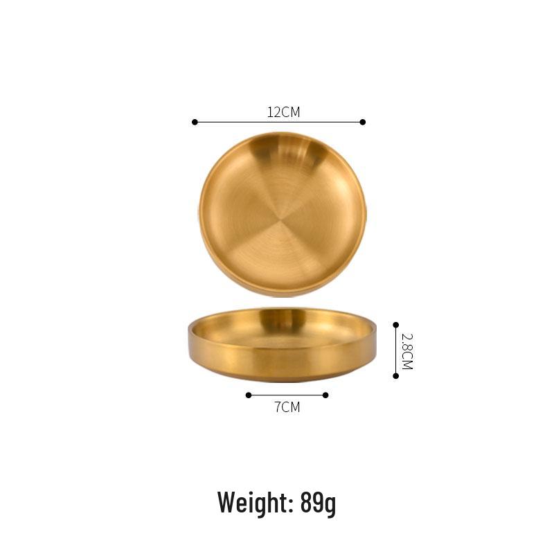 Korean-Style Double Layer Gold Kimchi Dish - Stainless Steel Small Bowl for BBQ, Dipping Sauce, Seasoning.
