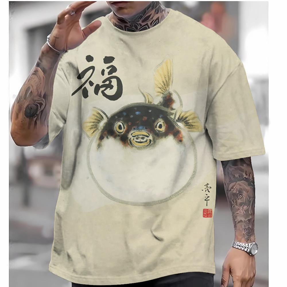 Men's T-shirt short-sleeved tops Japanese style Ukiyo-e clothing