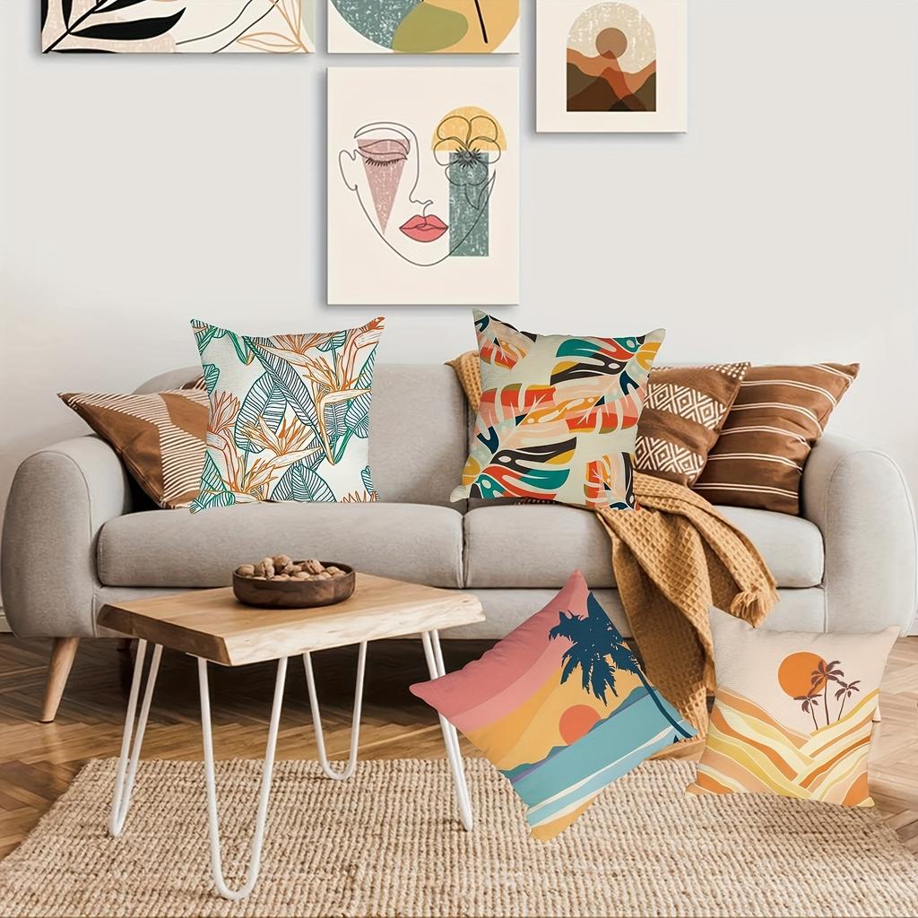 4Pcs Tropical Leaf Design Digital Printing Pillow Cover Short Plush Suitable Living Rooms Bedrooms Sofas Throw Cushion Cover