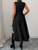 Women's Stand Collar Sleeveless High-Low Hem Shirt with Cinched Waist