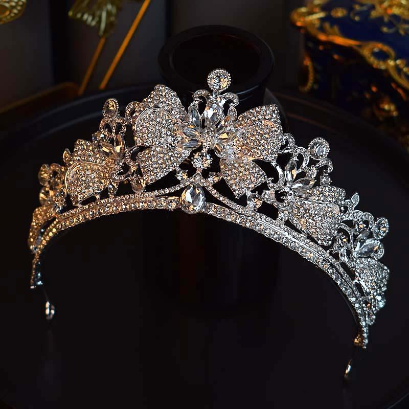 

Европейская и американская французская легкая роскошная корона с кристаллами, свадебная корона с большим бантом для невесты, аксессуары для волос на день рождения, корона для выступления на награждении