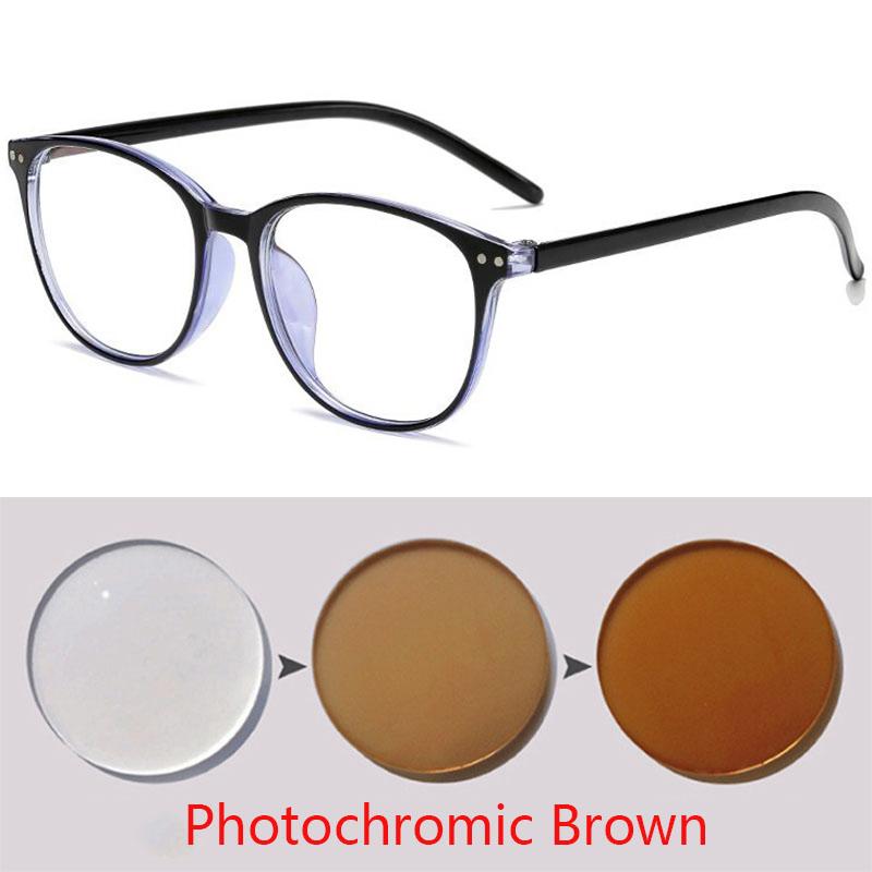 Rivets Finished Myopia Glasses Change Color Photochromic Eyewear Women Men Prescription 0 -0.5 -1.0 -1.5 -2.0 -2.5 -3.0 To -6.0