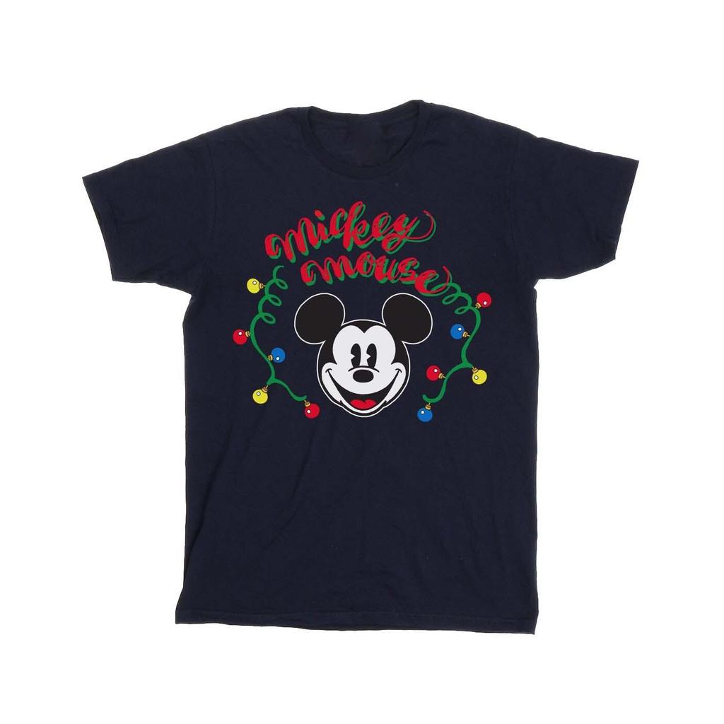 Disney Womens/Ladies Mickey Mouse Christmas Light Bulbs Cotton Boyfriend T-Shirt