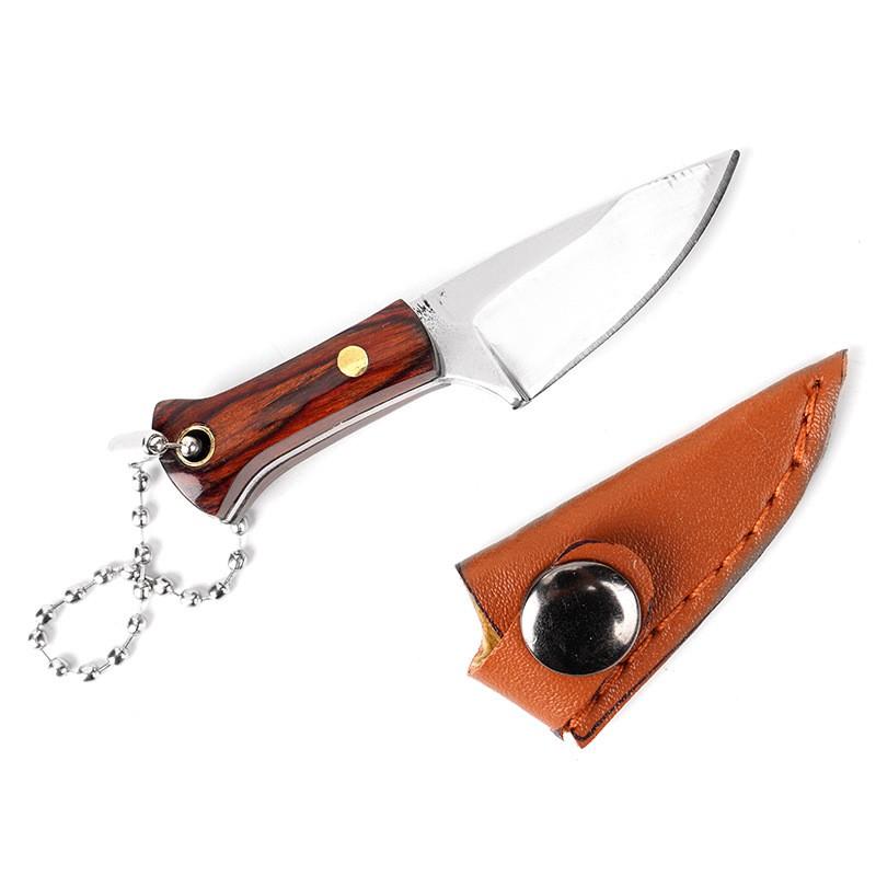 Wooden Handle Mini Knife with Leather Cover Multitool Hand Tools Express Cutter Keychain Pocket Knife Gift for Men Women