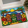 1pc Flannel Mat, Hawaiian Tiki God Tropical Beach Print Entrance Door Mat, Non-Slip Home Decor Foot Mat for Bathroom And Kitchen (Tiki Mask Palm Tree