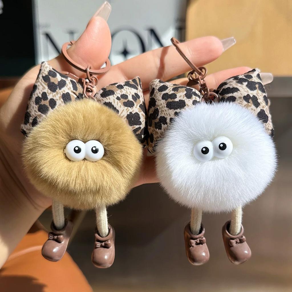 Imitation Rex Rabbit Fur Small Briquettes Plush Car Keychain Pendant Handmade Cute Cute School Bag Pendant Keychain