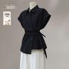 Women's Lapel Solid Color Sleeveless Commuter Shirt