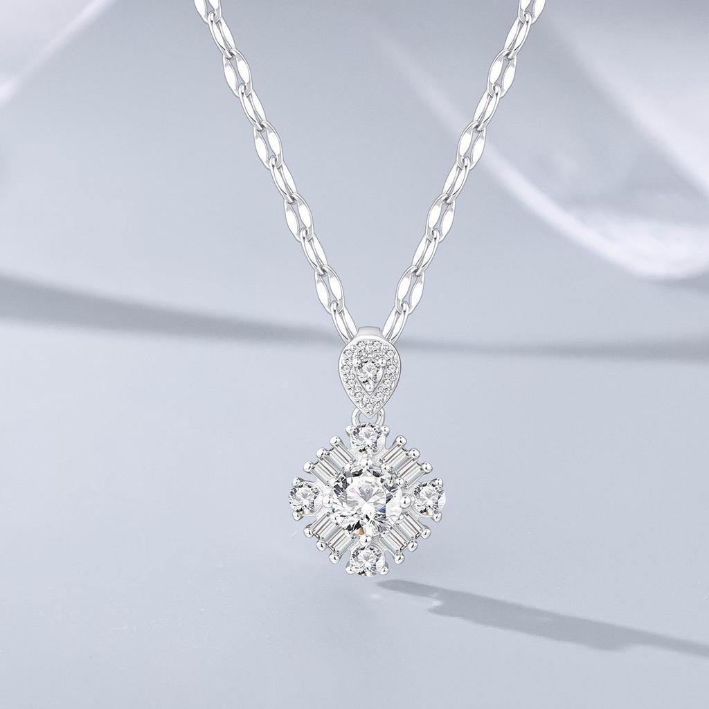 Korean Style S925 Sterling Silver Snowflake Star Cluster Pendant Necklace - Women's Versatile Full Diamond Accessory, Perfect Christmas Gift