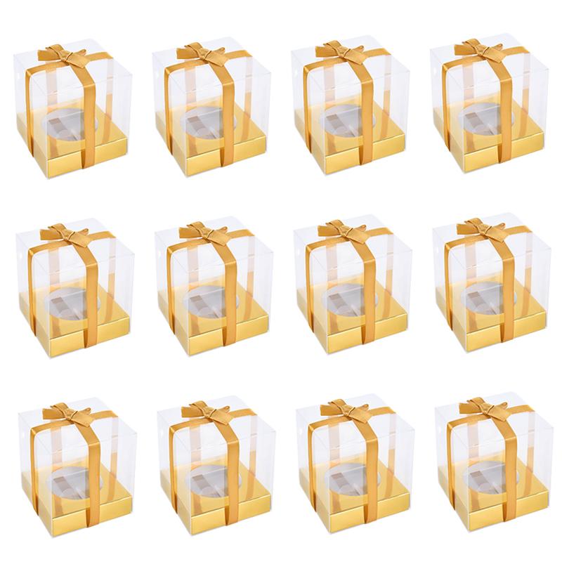 

12pcs Clear Cake Boxes Dessert Pastry Bakery Packaging Box Cake Container Wedding Birthday Party Supplies Baby Shower Christmas 9x9x9cm