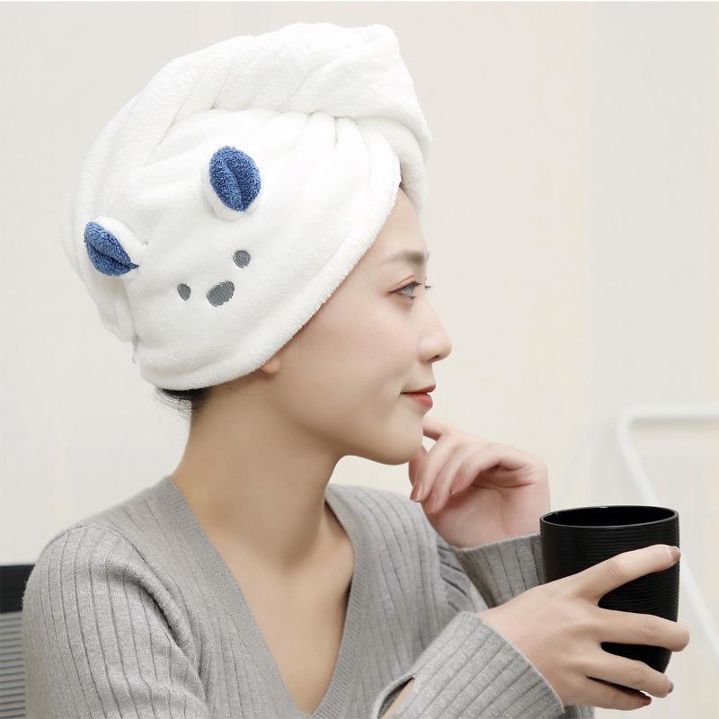 Cartoon Dry Hair Cap Female Coral Fleece Absorbent Quick Drying Hair Towel Microfiber Absorbent Cap