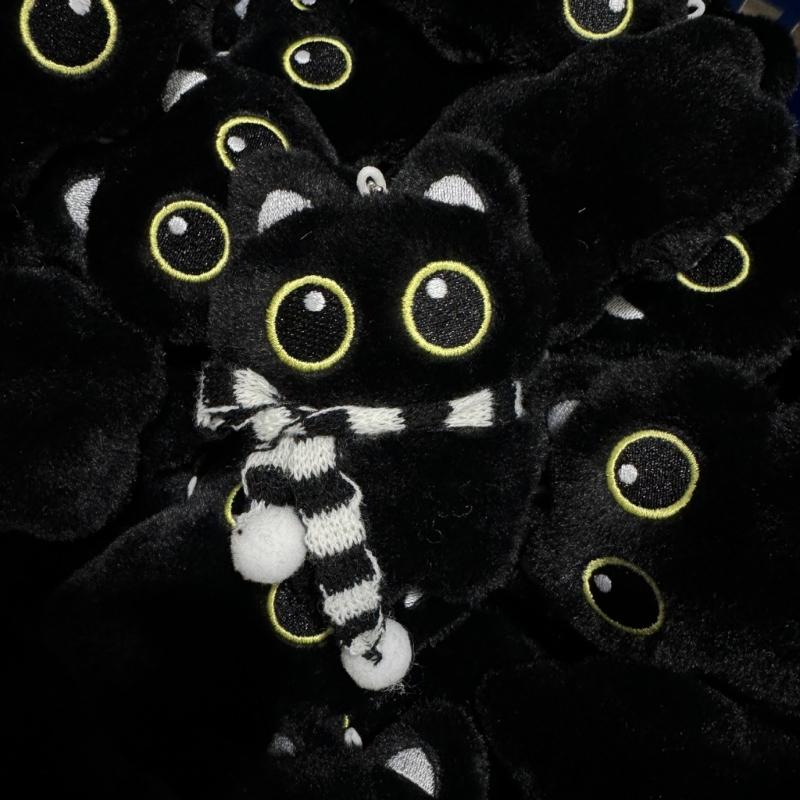 Adorable Plush Black Kitten Keychain With Bells And Fish Toy Christmas Tree Ornament Gift For Kids Birthday Decorations