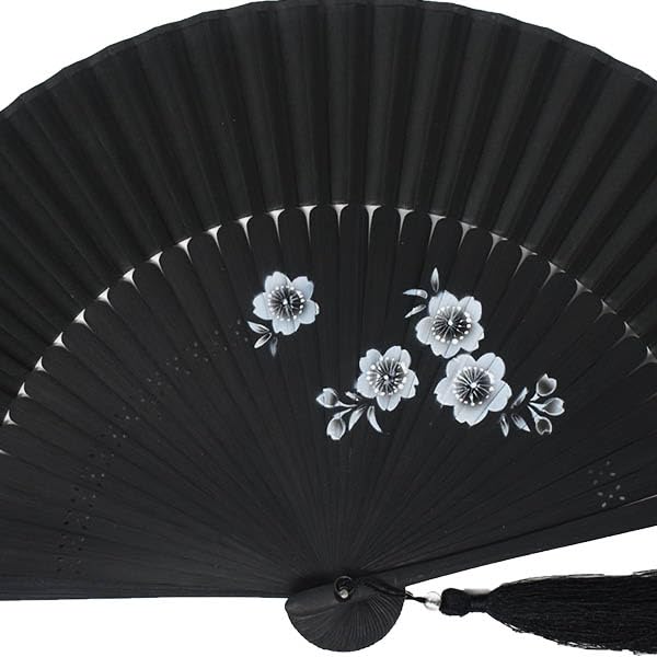 folding and silk High-quality silk-covered fan, black, bamboo, (5848 Sakura)
