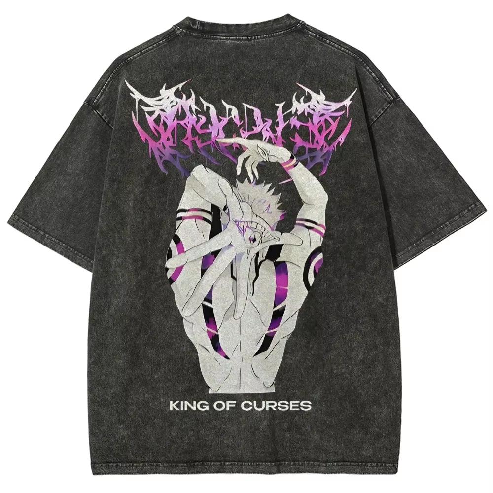Anime Jujutsu Kaisen Ryomen Sukuna Printed Tshirt Mens and Womens Washed Tshirt High Quality Vintage Cotton Tshirt YK Tops