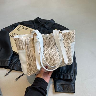 Large Capacity Casual Bag Retro Splicing Handbag 2025 Spring and Summer New Versatile Ins Tote Bag Women