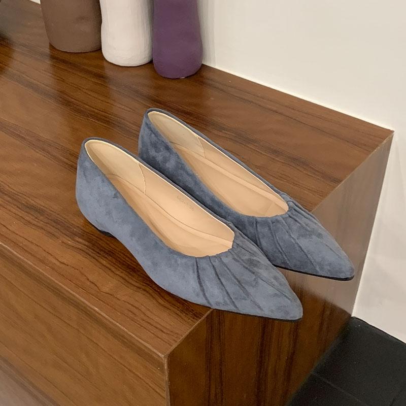 Fashion Female Low Heel Footwear Pumps Ladies Shallow Shoes Fashion Flock Pointed Toe Elegant Women Heeled Slides Shoes