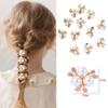 10 Flower-shaped Pearl Button Hairpins; Crystal Rhinestone Headwear Clips; Sparkling Button Accessories.
