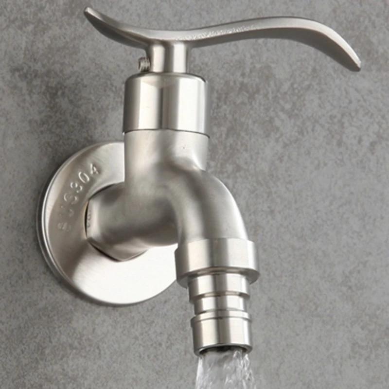 304 Stainless Steel Garden Faucet Wall Mounted Brushed Outdoor Fast Open Bibcock Garden Wash Basin Mop Faucet Torneira Parede