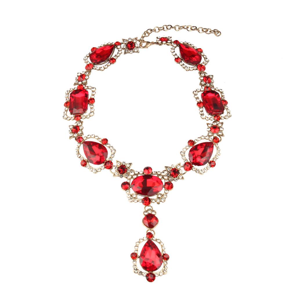 2026 European and American Exaggerated Retro Court Style Large Gemstone Diamond Necklace Temperament Fashionable Women's Collarbone Chain Accessories