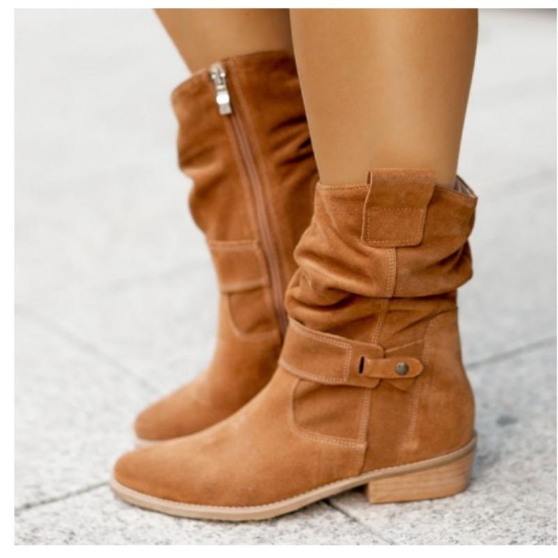 

Зима Новый Стиль Популярные Женские Сапоги Большие Низкие Каблуки 40-43 Замшевые Ботильоны для Женщин Коричневые Высокие Сапоги Zapatos Mujer 40 коричневый