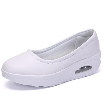 Buty pielęgniarskie buty na koturnie damskie skórzane wierzch wiosna lato jesień poduszka powietrzna białe lekkie usta pojedyncze buty 42
