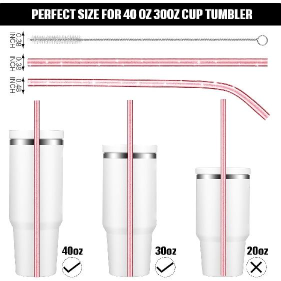 Nuogo 10 Pack Replacement Straw Compatible with Stanley 12 Inch Glitter Clear Long Hard Plastic Straws Bulk with Cleaning Brush for 40 30 oz Tumbler