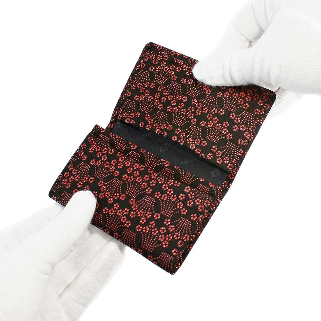 [Inden-ya] Inden Business Card Case, Large Capacity, Deerskin Leather, Black with Red Lacquer, Small Cherry Blossom and Iris Pattern, 2501-21-001