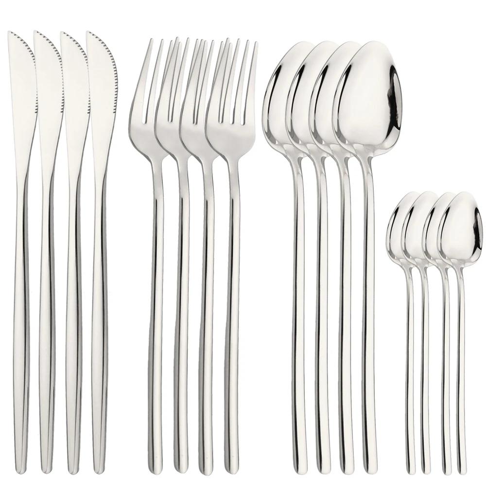 16Pcs Cutlery Set Stainless Steel Gold Dinnerware Dinner Knife Fork Spoon Teaspoons Western Reusable Polished Utensils For Home