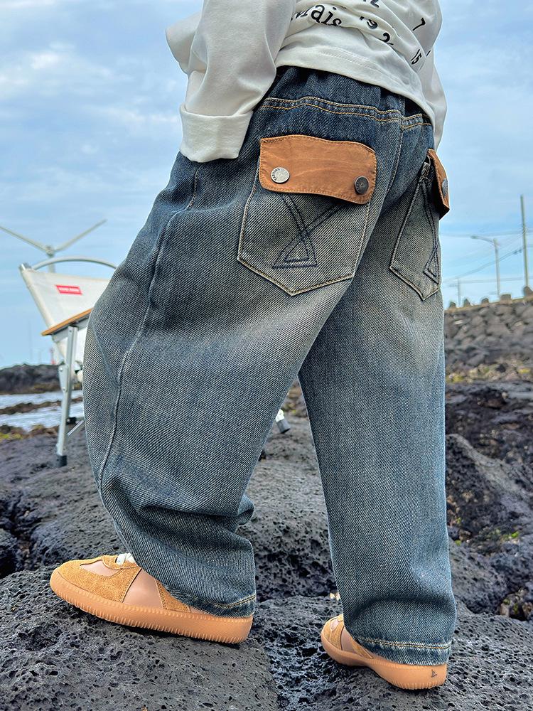 Autumn 2025 Fairy Tale Korean Style Soft Denim Gradient Wash Boys' Jeans - Comfortable, Versatile Long Pants