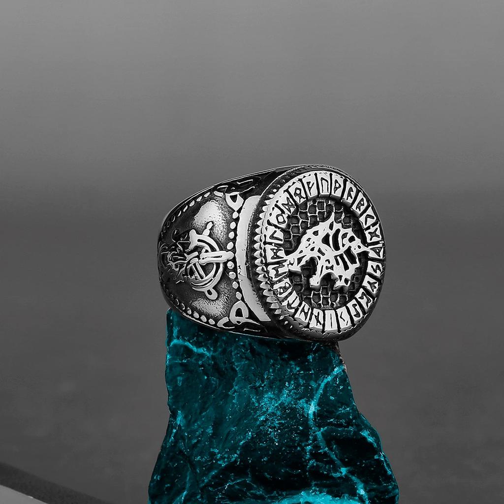 Nordic Viking Stainless Steel Ring Anchor Compass Tree of Life Rune Amulet Wolf Men Women Finger Jewelry Biker Party Club Gift