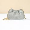 Fashion Handbag with Pleated Cloud-shaped Pattern, Metal Chain Strap, Crossbody Bag, Small Golden Ball Shoulder Bag