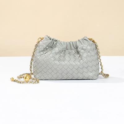 Fashion Handbag with Pleated Cloud-shaped Pattern, Metal Chain Strap, Crossbody Bag, Small Golden Ball Shoulder Bag
