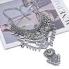 Vintage Silver Alloy Rivet Rhinestone Tassel Choker, Punk Luxury Style Collarbone Necklace