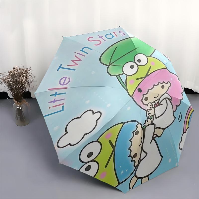 1pc Little Twin Stars Automatic Opening/Closing Umbrella - Portable Three-Fold Design with 8-Bone Iron Frame, Perfect for Outdoor Use, Festive Gifts,