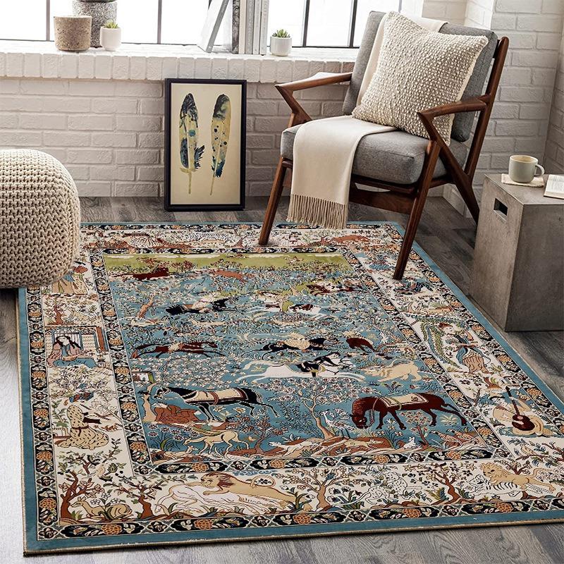 Dywaniki ze wzorem etnicznym Kolorowe geometryczne kwiatowe wzory Kolekcja bohemy z szarym fotelem Dekor roślinna Akcent domowy